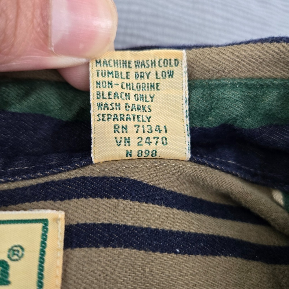 VINTAGE LL Bean Men Button Up Shirt Large Green Striped Long Sleeve Pocket‎ - Picture 8 of 11